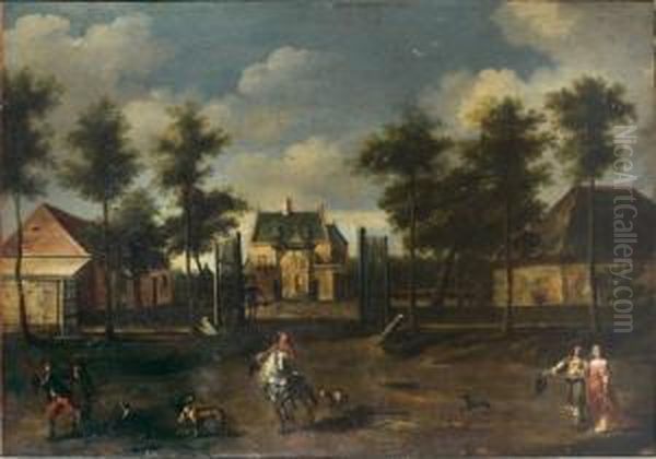 Scene Animee Devant Un Chateau Oil Painting by Jan Van Der Heyden