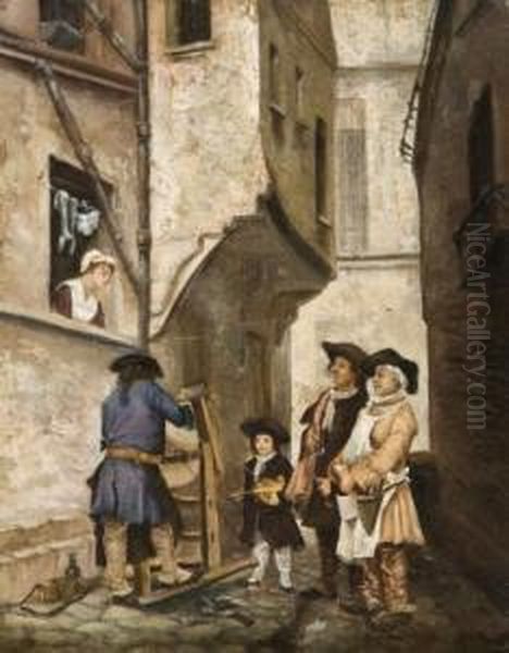 Scene De Rue Oil Painting by Jan Van Der Heyden