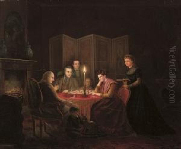 The Chess Game Oil Painting by Johannes Hermanus Van Heyden