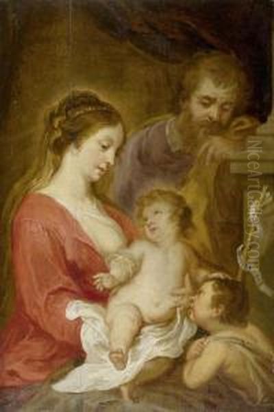 The Holy Family With The Young John The Baptist Oil Painting by Jan van den Hoecke