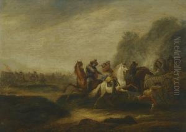 A Battle Scene Oil Painting by Abraham van der Hoef