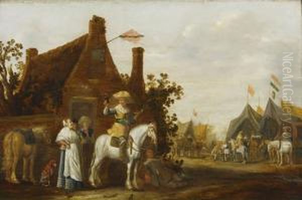 Cavaliers Devant L'auberge Oil Painting by Abraham van der Hoef