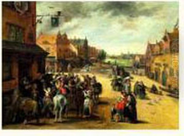 Halte Des Cavaliers Dans Un Village Oil Painting by Pieter I Van Der Hulst