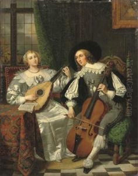 A Musical Couple Oil Painting by David Iii Van Der Kellen