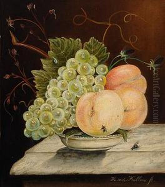 Still Life With Peaches Oil Painting by Hendrika Wilhelmina Van Der Kellen