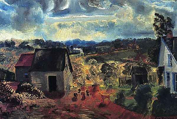 Sunset Shady Valley Aka Boggs Road Oil Painting by George Wesley Bellows