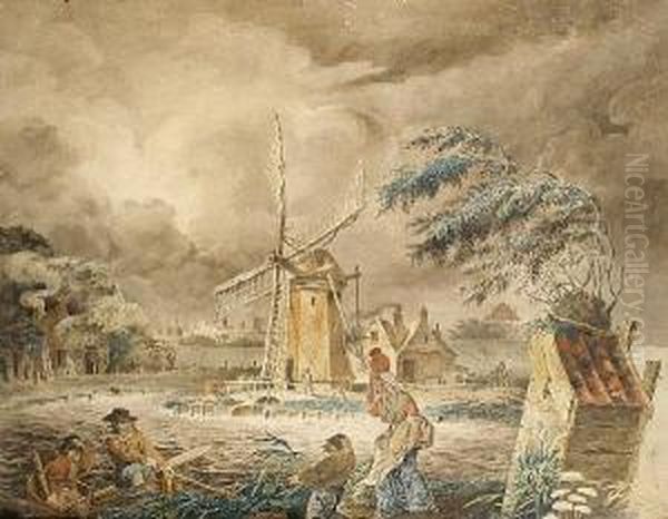 A Windy Day Oil Painting by Adrianus Van Der Koogh