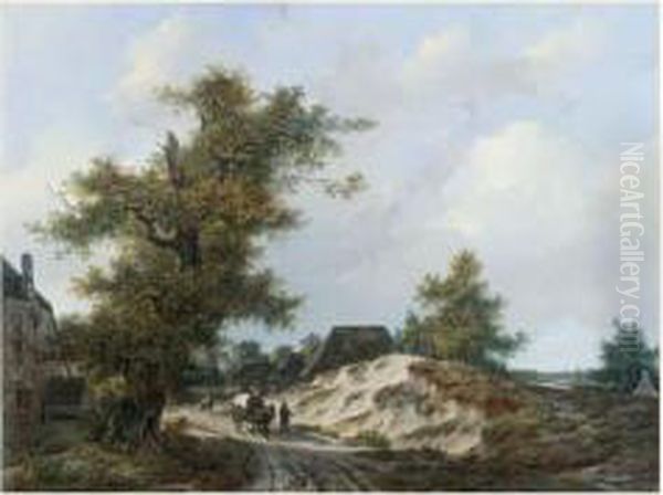 Paysage A La Charrette Oil Painting by Adrianus Van Der Koogh