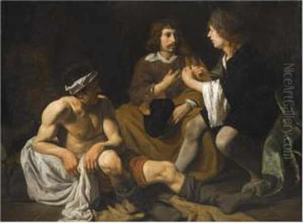 Joseph Interpreting The Dreams Of Pharoah's Baker And Butler Inprison Oil Painting by Gysbrecht Van Der Kuyl