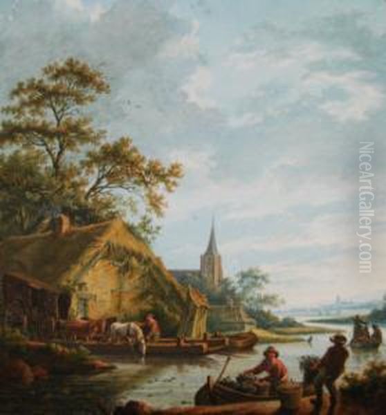 With Distant Church Spires And Town Beyond Oil Painting by Dirk Jan Van Der Laan