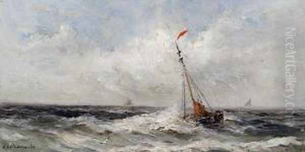 Fishing Boat In Choppy Waters Oil Painting by Gerard Van Der Laan