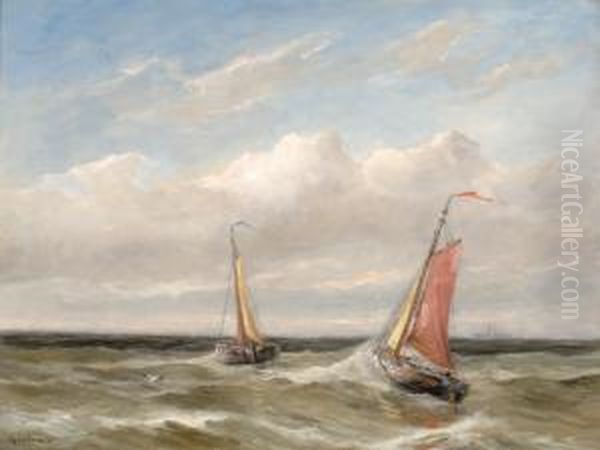 Two Ships On A Stormysea Oil Painting by Gerard Van Der Laan