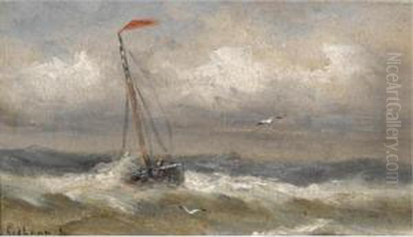 A Fishing Boat On Open Sea Oil Painting by Gerard Van Der Laan