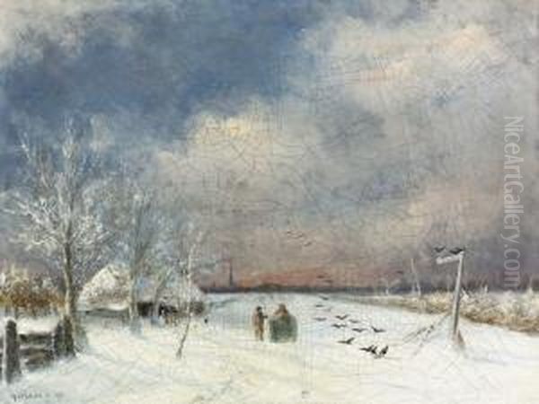 Winterliche Landschaft. Oil Painting by Gerard Van Der Laan