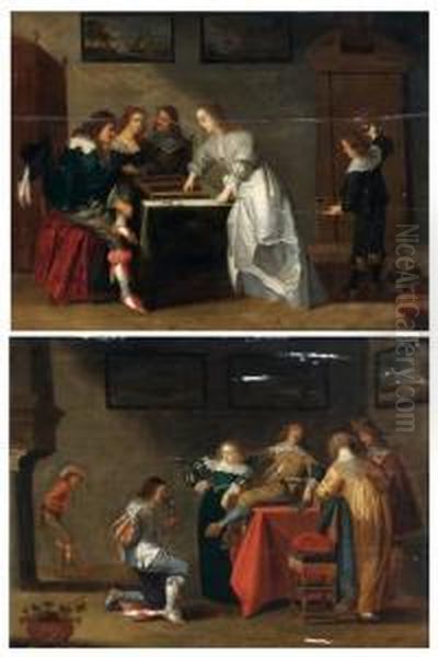 La Partie De Trictrac Les Couples Galants Oil Painting by Christoffel Jacobsz van der Lamen