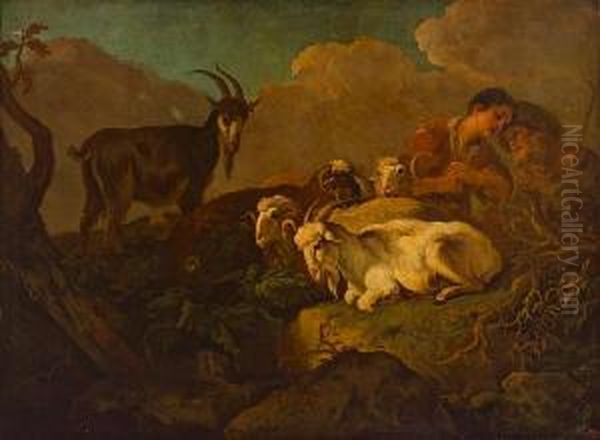 A Shepherd And His Herd Oil Painting by Govaert Gabriel Van Der Leeuw