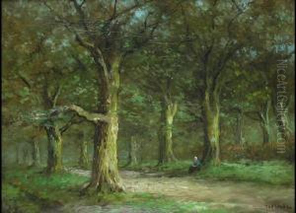 Die Rast Im Wald Oil Painting by Jan Van Der Linde