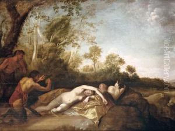 Nymphes Et Satyres Oil Painting by Dirck Van Der Lisse