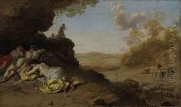 A Classical Landscape With Sleeping Nymphs Oil Painting by Dirck Van Der Lisse