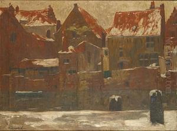 Besneeuwde Huizen Te Mechelen Oil Painting by Marten Van Der Loo