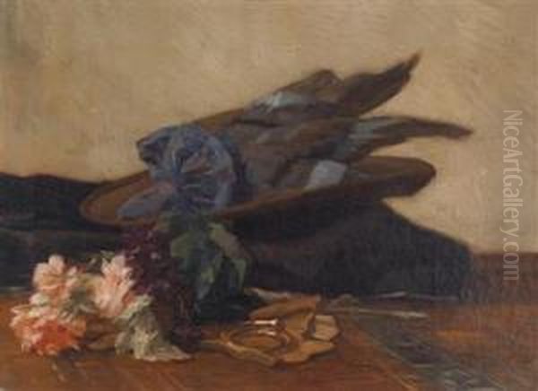 Still Life With Hat And Roses Oil Painting by Marinus Van Der Maarel