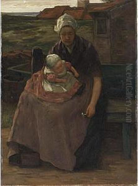 A Fishersman's Wife With Her Child; Together With A Portrait By The Same Artist Oil Painting by Marinus Van Der Maarel