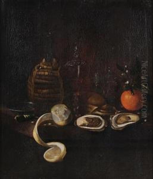 Natura Morta Con Ostriche, Fiasco E Calice Oil Painting by Barend or Bernardus van der Meer