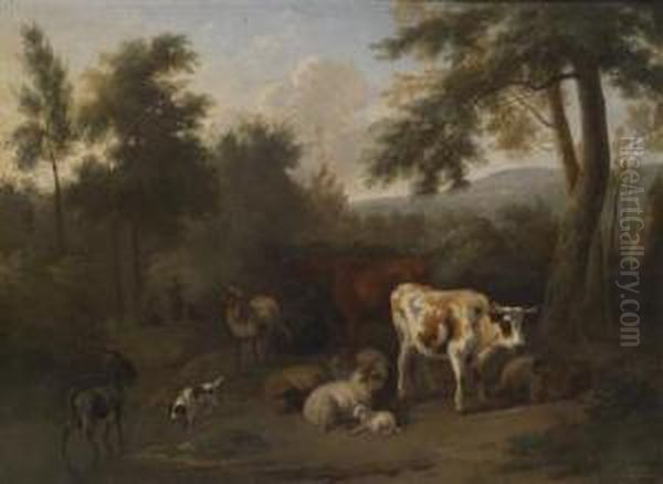 A Wooded Landscape With Resting Cattle And Herders Oil Painting by Jan Vermeer Van Delft