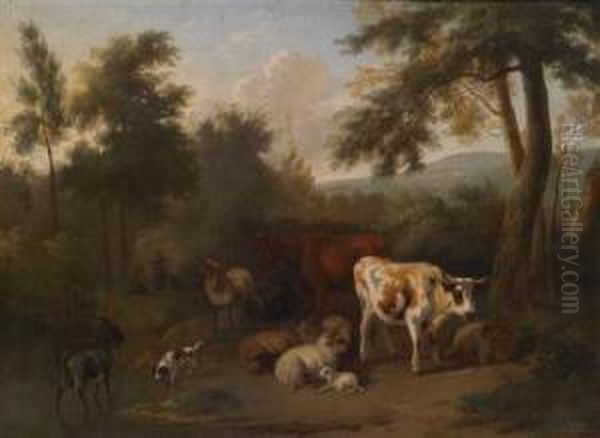 A Wooded Landscape With Resting Cattle Andherders Oil Painting by Jan Vermeer Van Delft