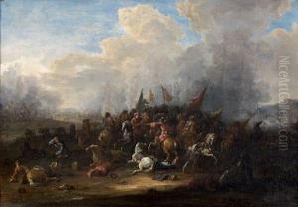 Choc De Cavalerie Oil Painting by Jean Baptist Van Der Meiren