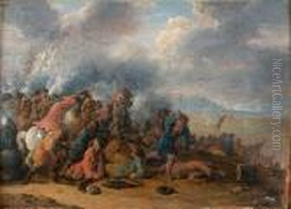 Choc De Cavalerie Oil Painting by Jean Baptist Van Der Meiren