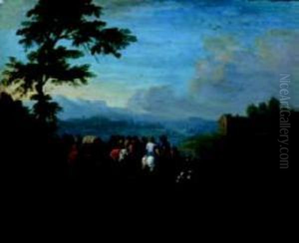 Convoi De Paysans Dans Un Paysage Oil Painting by Jean Baptist Van Der Meiren