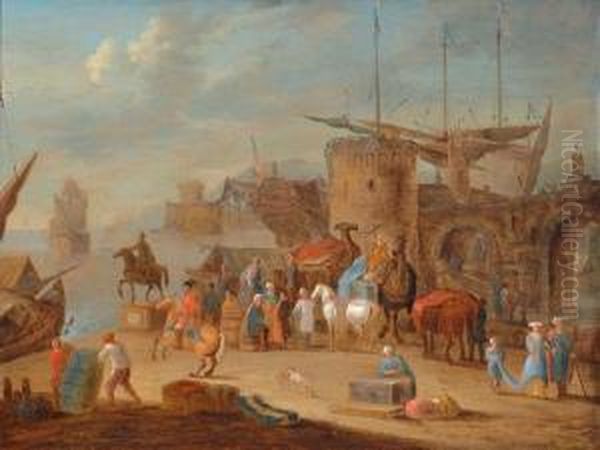 Oriental Harbour Oil Painting by Jean Baptist Van Der Meiren