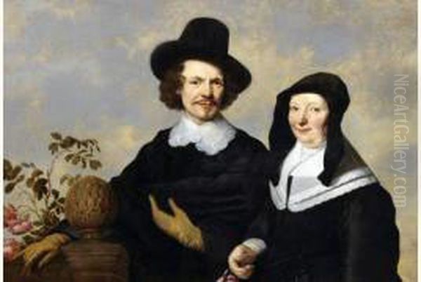 Portrait D'un Couple Pres De La Balustrade Oil Painting by Jacob Fransz. Van Der Merck