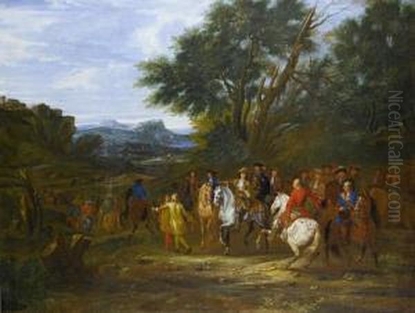 The Prince Conde With The Army Of Louis Xiv On Campaign, Possibly The Taking Of Salins Oil Painting by Adam Frans van der Meulen