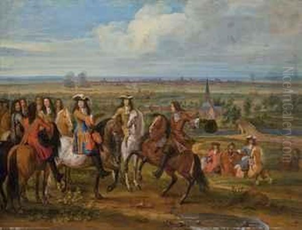 Louis Xiv Devant Le Prieure De Fives Au Siege De Lille Oil Painting by D'Adam-Franz Van Der Meulen