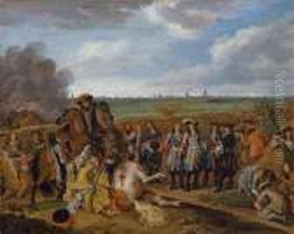 Louis Xiv Devant Le Siege De Douai Oil Painting by D'Adam-Franz Van Der Meulen