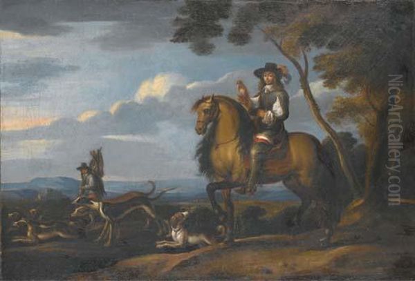 Chasse Au Faucon Oil Painting by D'Adam-Franz Van Der Meulen