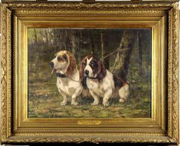 Les Bassets D'artois Oil Painting by Edmond Van Der Meulen