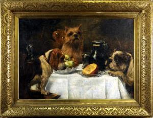 Chiens Attables Oil Painting by Edmond Van Der Meulen