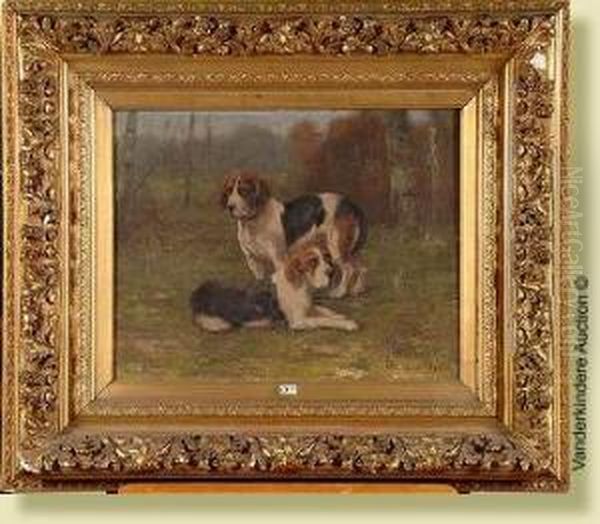 Deux Chiens De Chasse Au Repos Oil Painting by Edmond Van Der Meulen