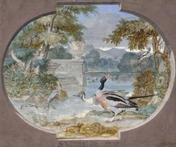 Water Birds Oil Painting by Sieuwert Van Der Meulen