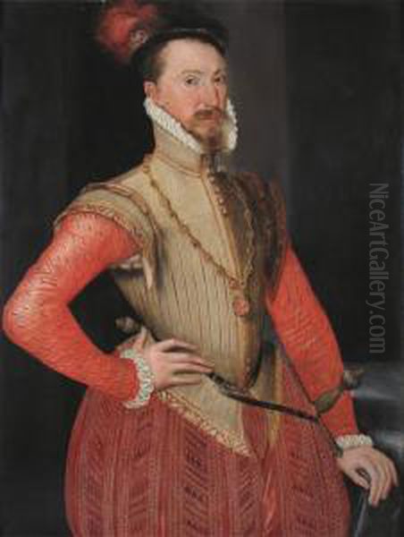 Portrait Of Robert Dudley, Earl Of Leicester Oil Painting by Steven van der Meulen