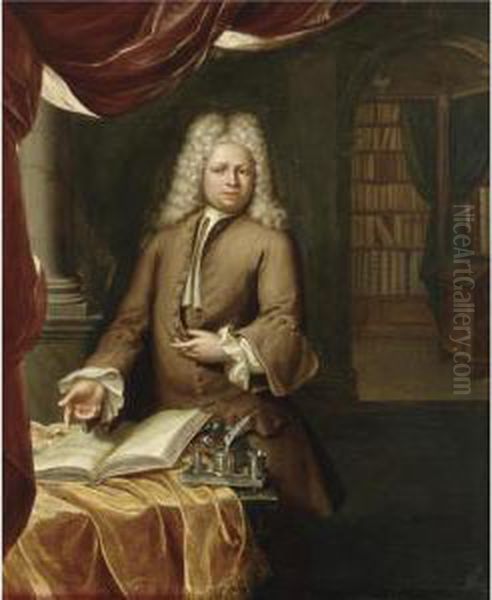 Portrait Of A Gentleman, Three-quarter Length, In His Study Oil Painting by Hieronymus Van Der My