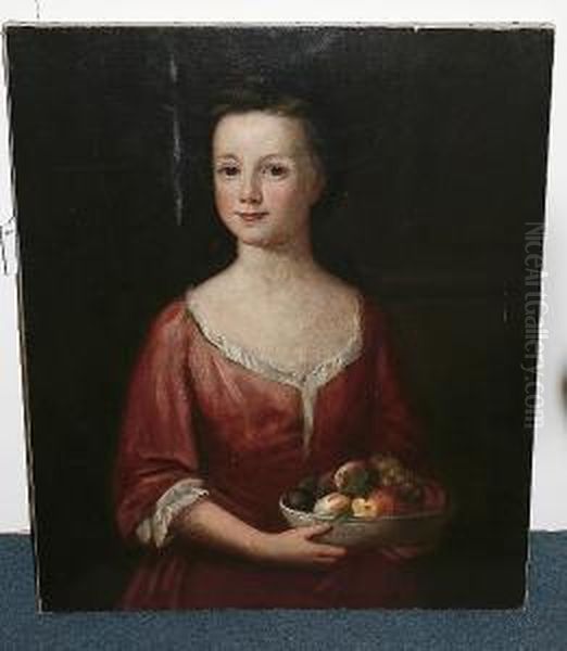 A Lady Holding A Bowl Of Fruit Oil Painting by Frans Van Der Mijn