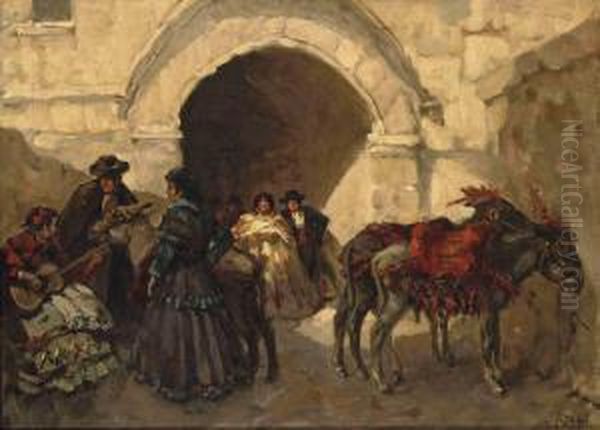 Festivities In A Spanish Village Oil Painting by Willem Van Der Nat