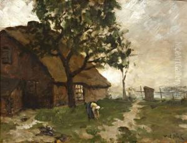 Boerin Op Het Erf Oil Painting by Willem Van Der Nat