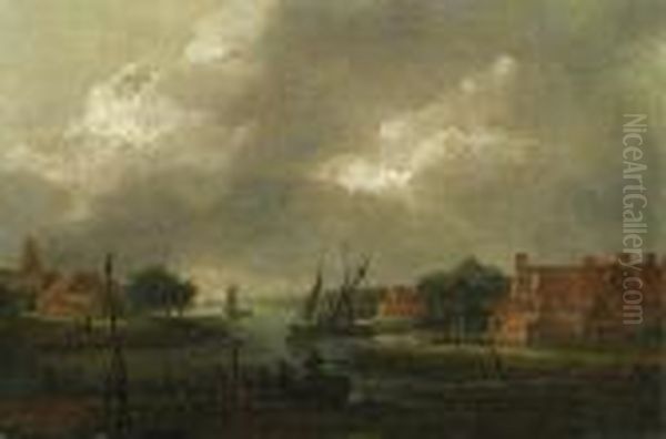 Nocturnal Scene At The Sheldt Oil Painting by Aart Van Der Neer