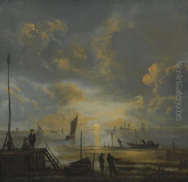 A Coastal Landscape At Dusk Oil Painting by Aert van der Neer