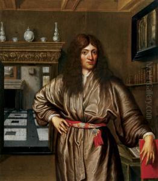 A Gentleman In His Study With Finely Oil Painting by Eglon Hendrick Van Der Neer